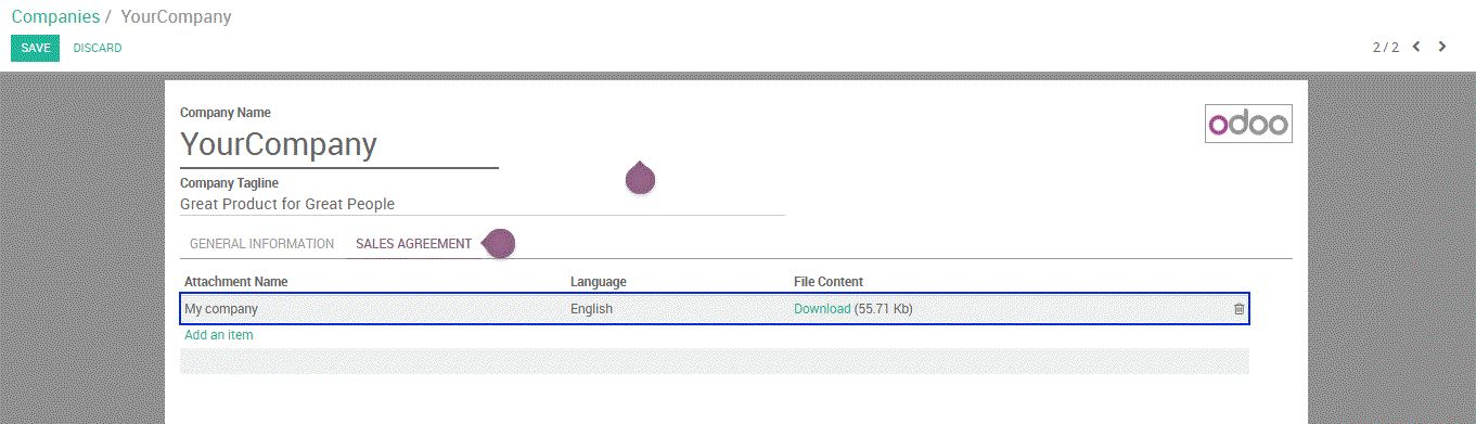 Bloc texte et image Odoo